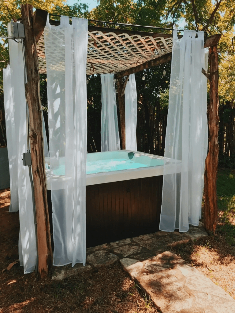 Example of curtains to protect a hot tub